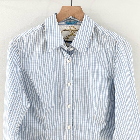 J. McLaughlin Button Front Blouse Blue Stripe Size 6 - Picture 2 of 5